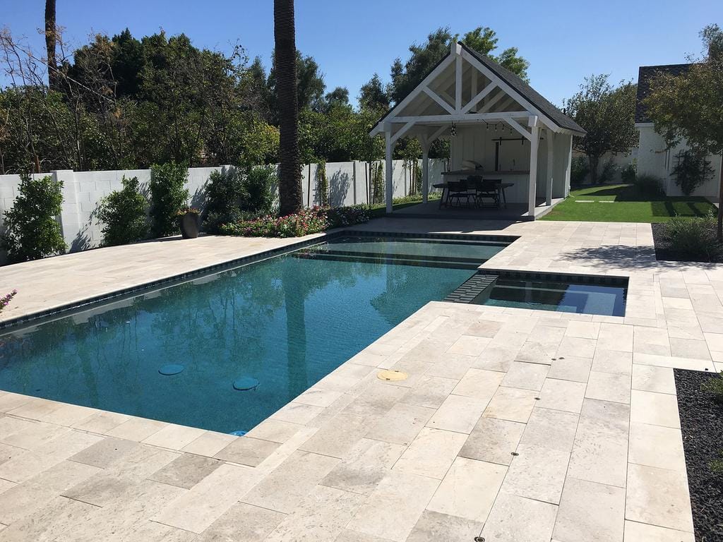 Outdoor living with pool lighting